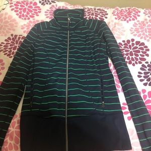 Green and navy striped Lululemon sweatshirt